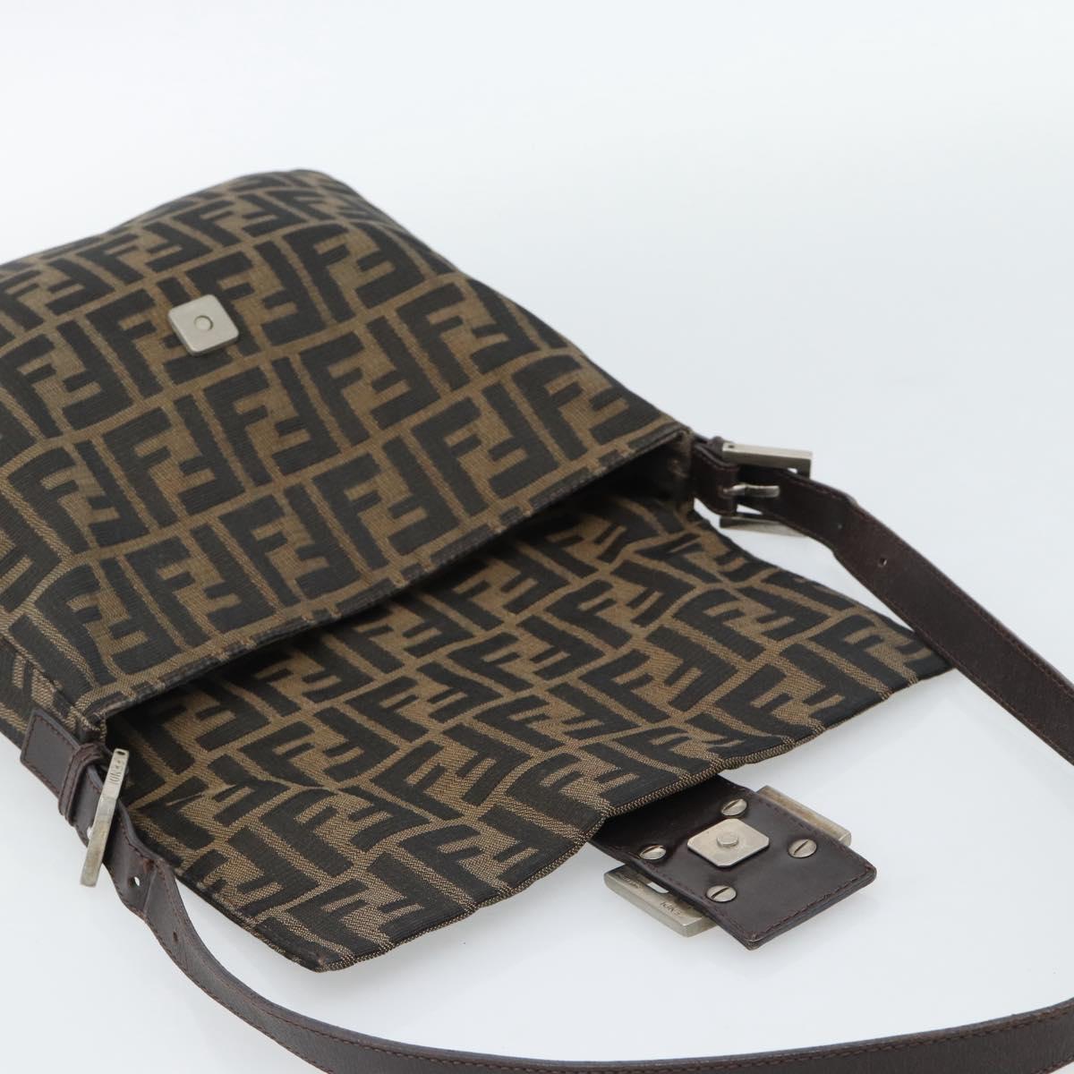 FENDI Zucca Canvas Shoulder Bag Black Brown Auth 186892V