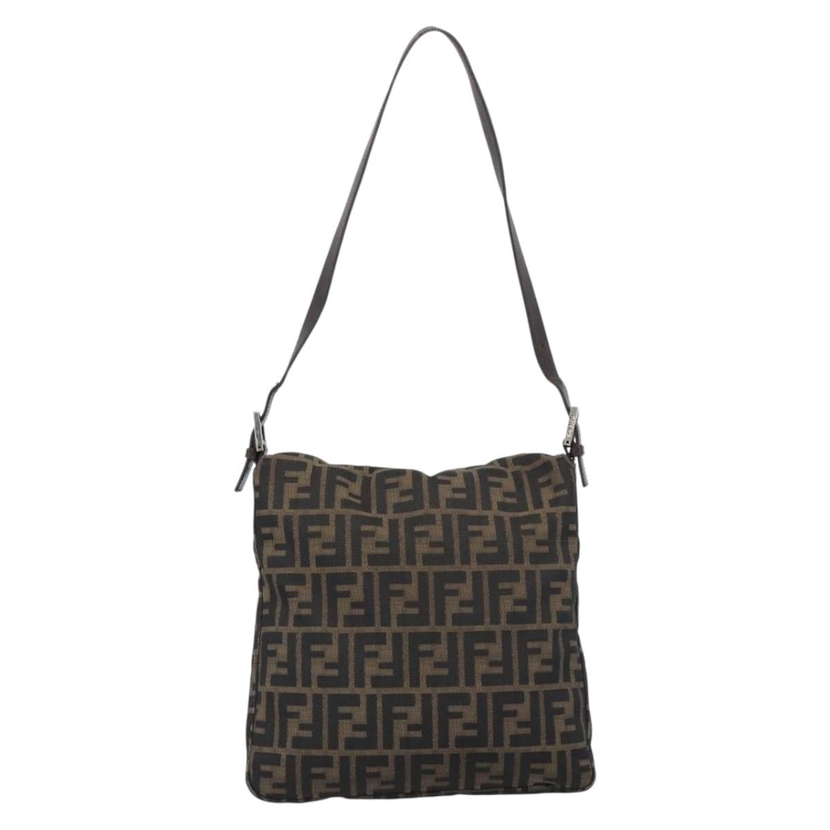 FENDI Zucca Canvas Shoulder Bag Black Brown Auth 186892V