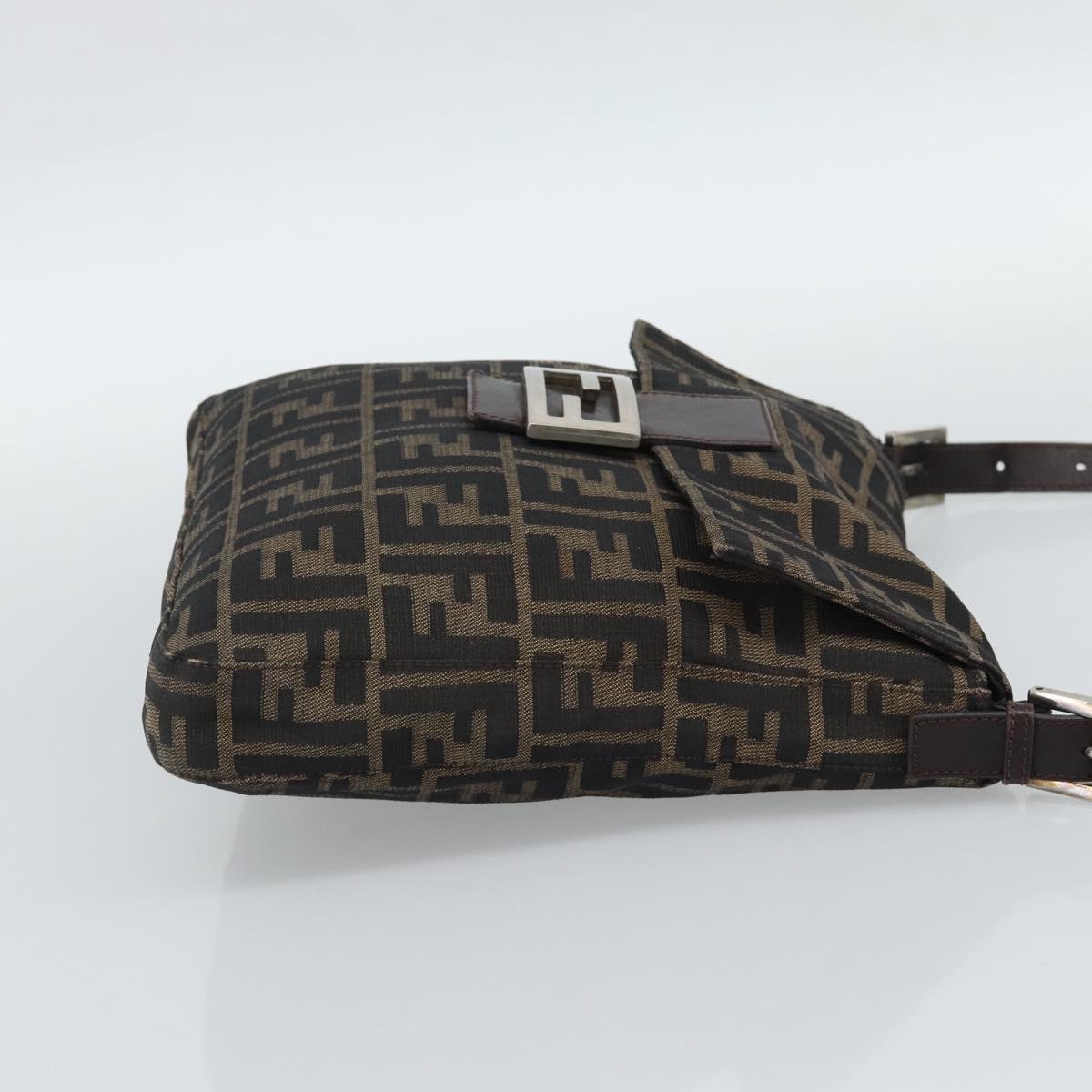 FENDI Zucca Canvas Shoulder Bag Black Brown Auth 186892V