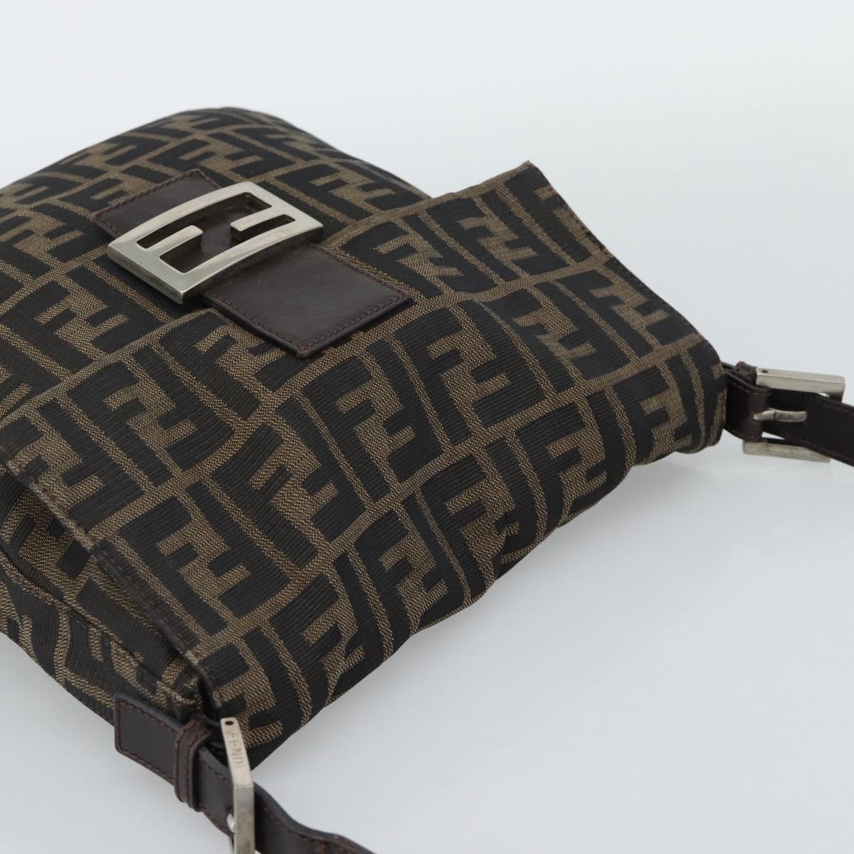 FENDI Zucca Canvas Shoulder Bag Black Brown Auth 186892V