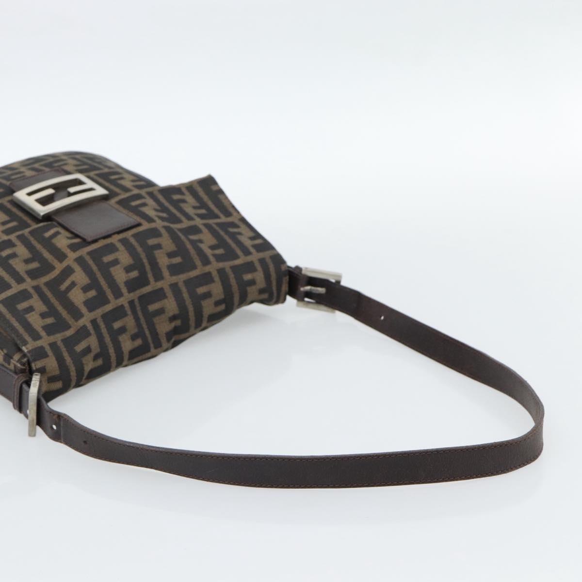FENDI Zucca Canvas Shoulder Bag Black Brown Auth 186892V