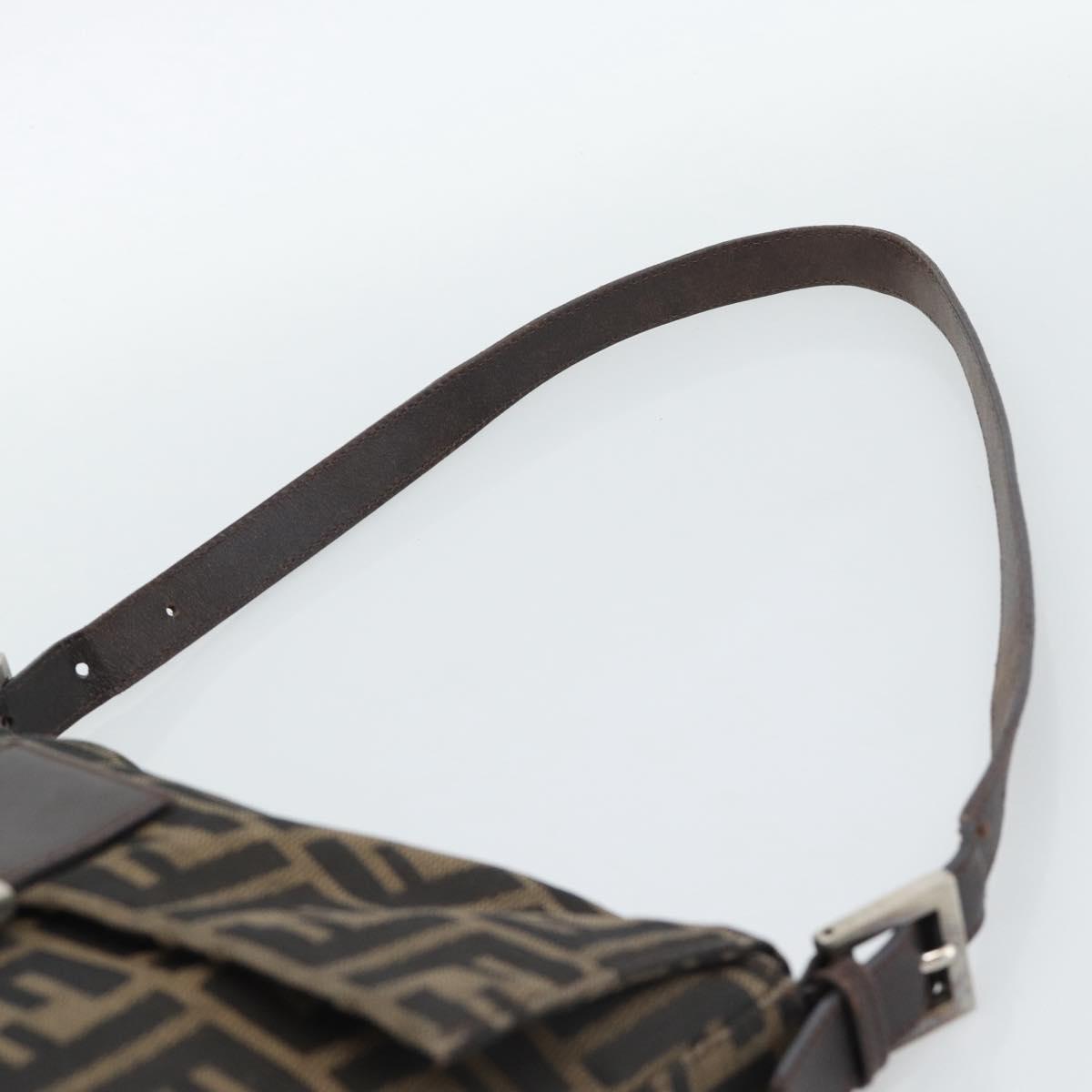 FENDI Zucca Canvas Shoulder Bag Black Brown Auth 186892V