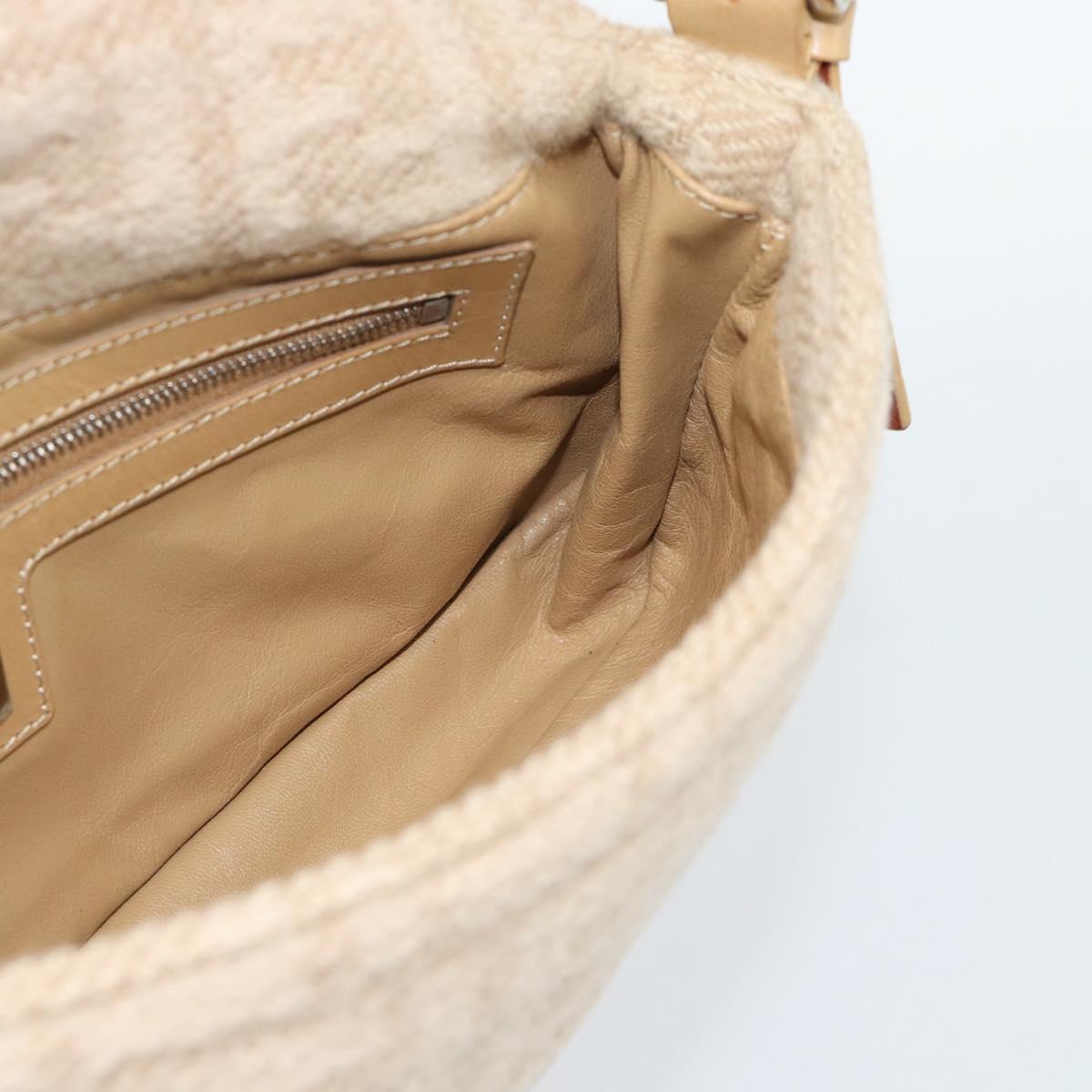 FENDI Zucca Canvas Mamma Baguette Shoulder Bag Felt Beige Silver Auth 186896SAM