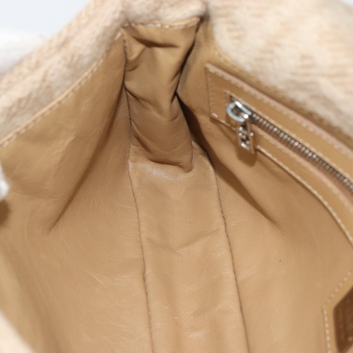 FENDI Zucca Canvas Mamma Baguette Shoulder Bag Felt Beige Silver Auth 186896SAM