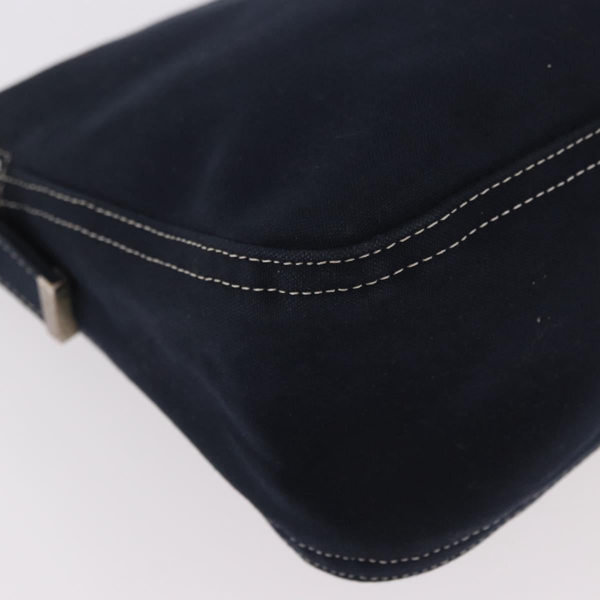 FENDI Mamma Baguette Shoulder Bag Canvas Navy Silver Auth 186897V