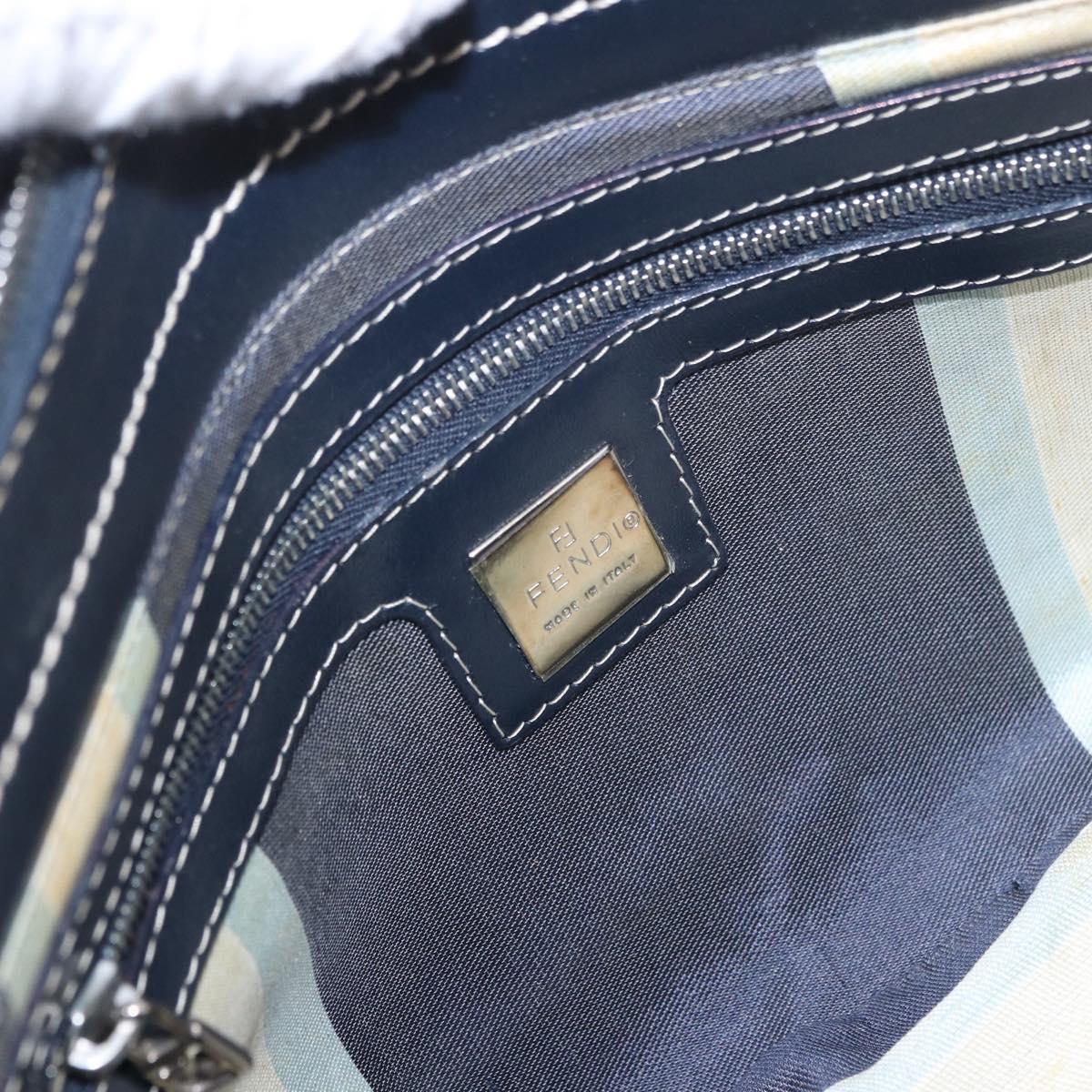 FENDI Mamma Baguette Shoulder Bag Canvas Navy Silver Auth 186897V