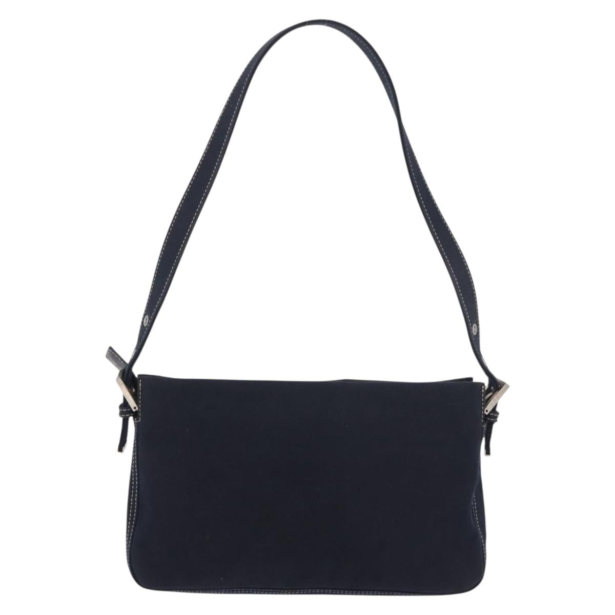 FENDI Mamma Baguette Shoulder Bag Canvas Navy Silver Auth 186897V