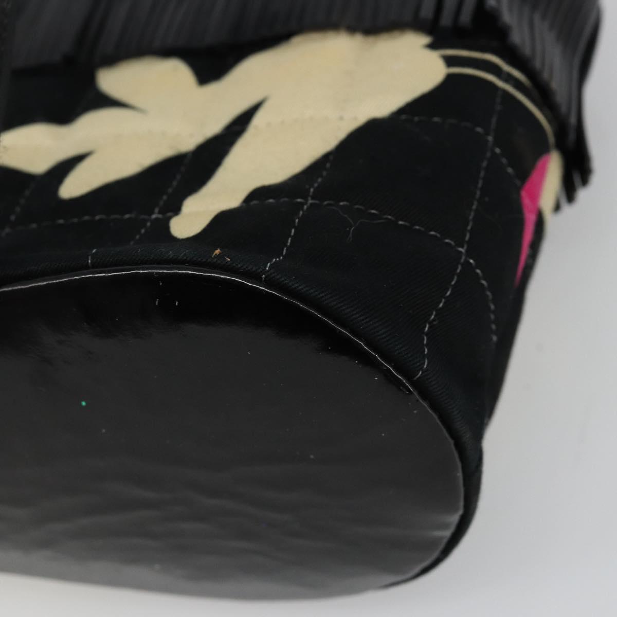 CHANEL Choco Bar Hand Bag Canvas Black Silver CC Auth 186899