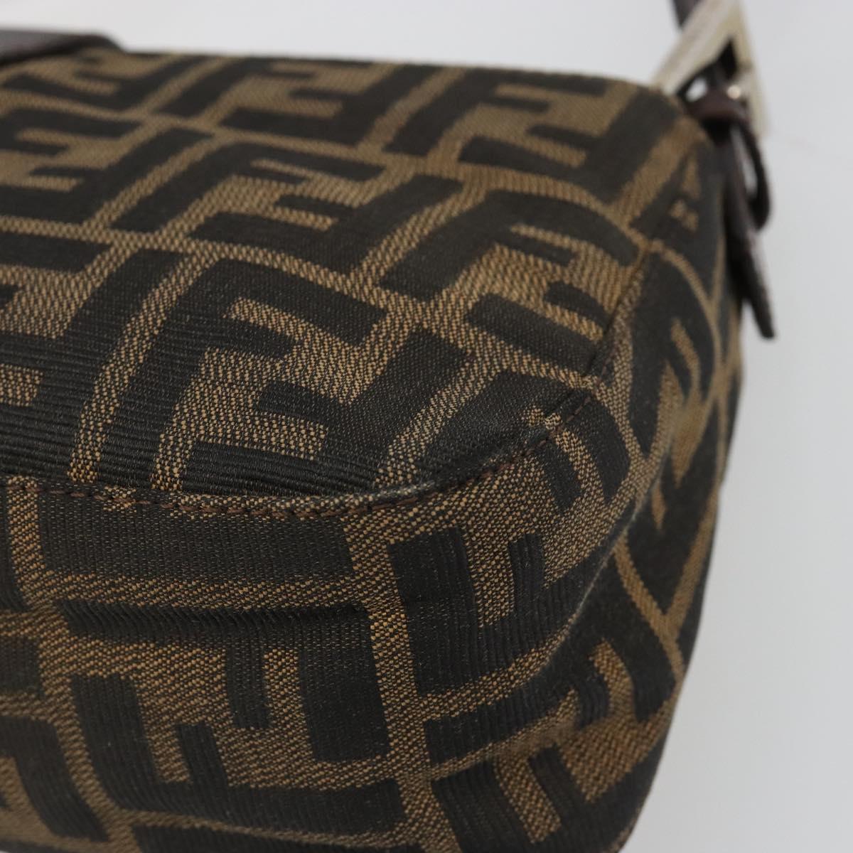 FENDI Zucca Canvas Mamma Baguette Shoulder Bag Black Brown Auth 186900SAM