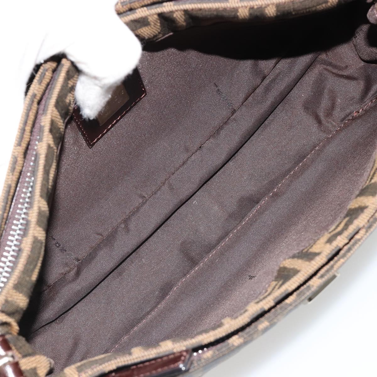 FENDI Zucca Canvas Mamma Baguette Shoulder Bag Black Brown Auth 186900SAM