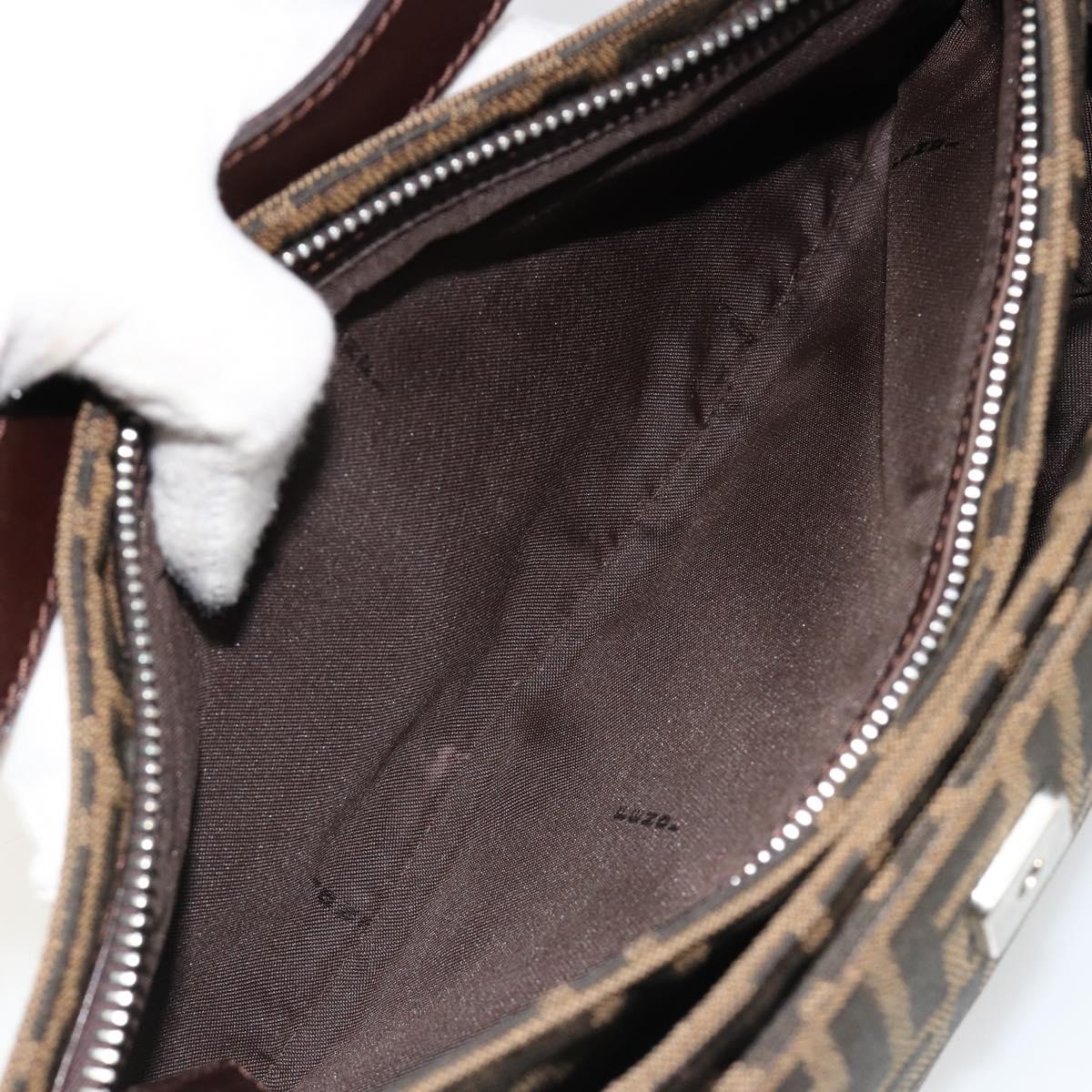 FENDI Zucca Canvas Mamma Baguette Shoulder Bag Black Brown Auth 186900SAM
