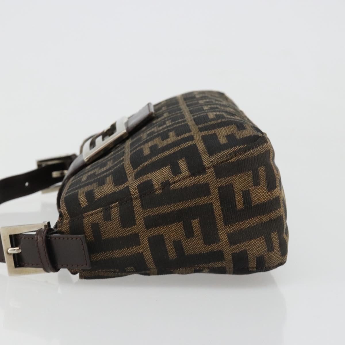 FENDI Zucca Canvas Mamma Baguette Shoulder Bag Black Brown Auth 186900SAM