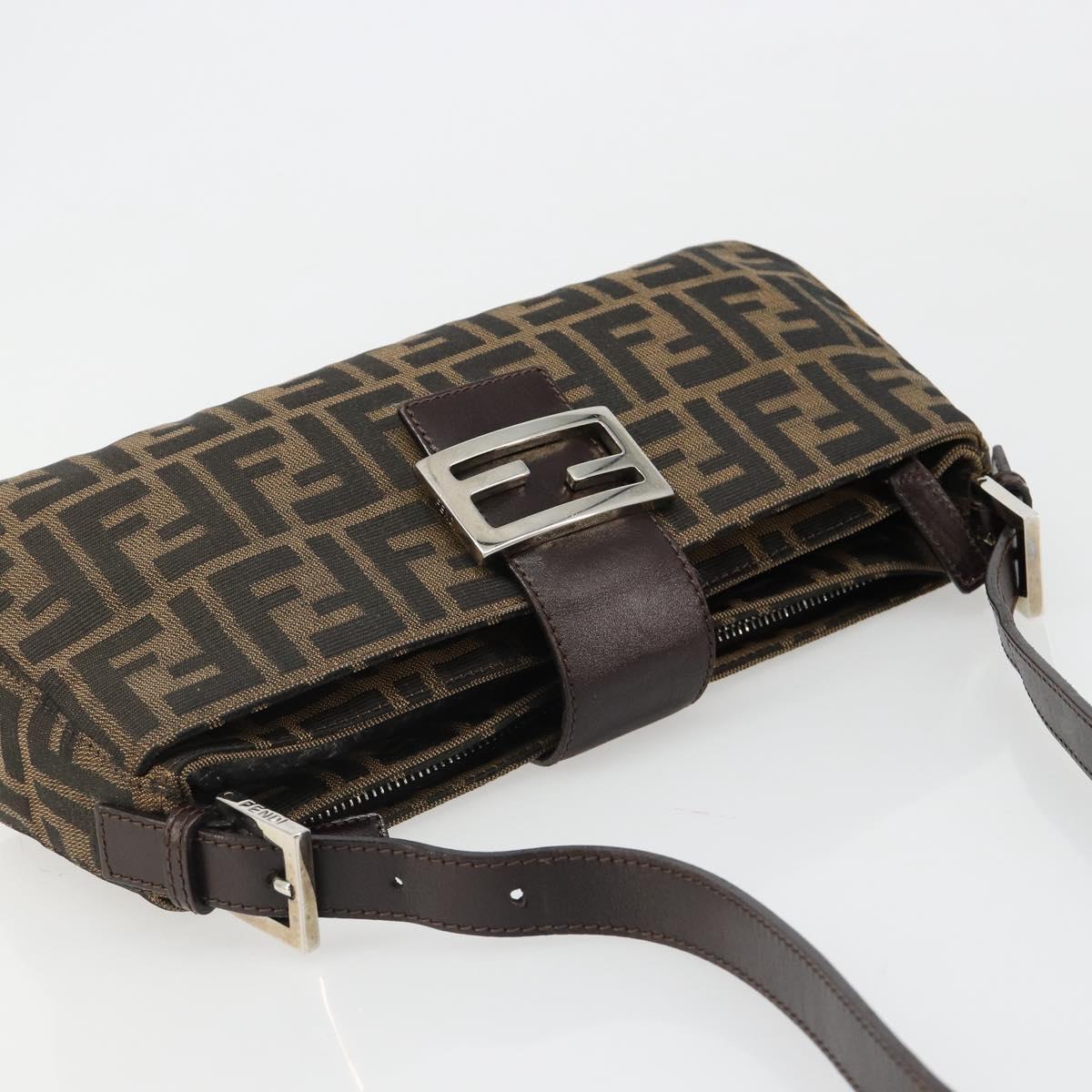 FENDI Zucca Canvas Mamma Baguette Shoulder Bag Black Brown Auth 186900SAM