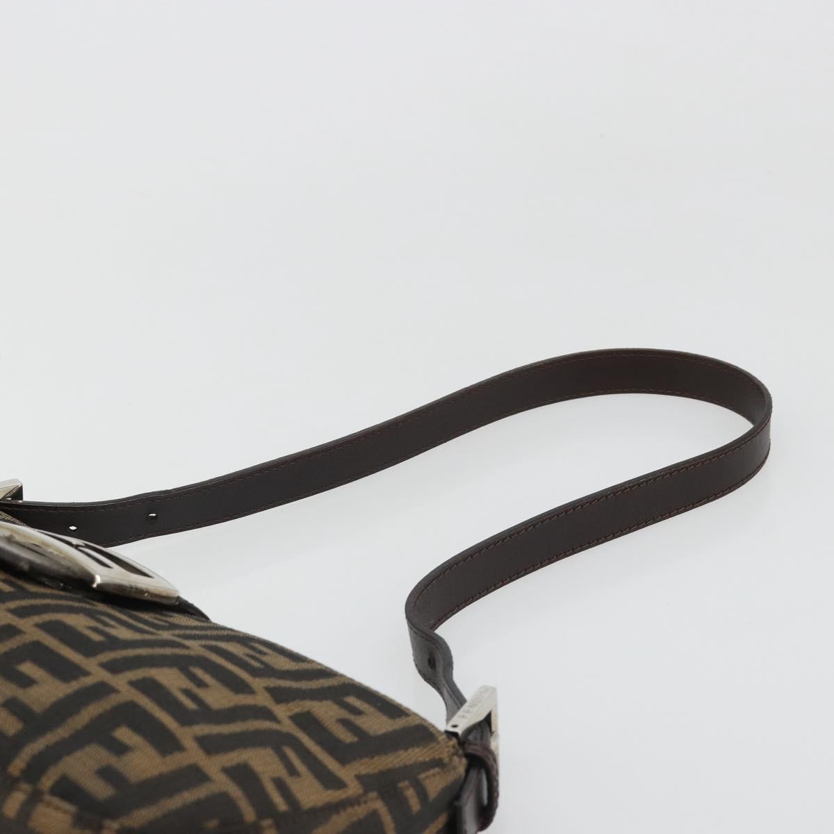 FENDI Zucca Canvas Mamma Baguette Shoulder Bag Black Brown Auth 186900SAM