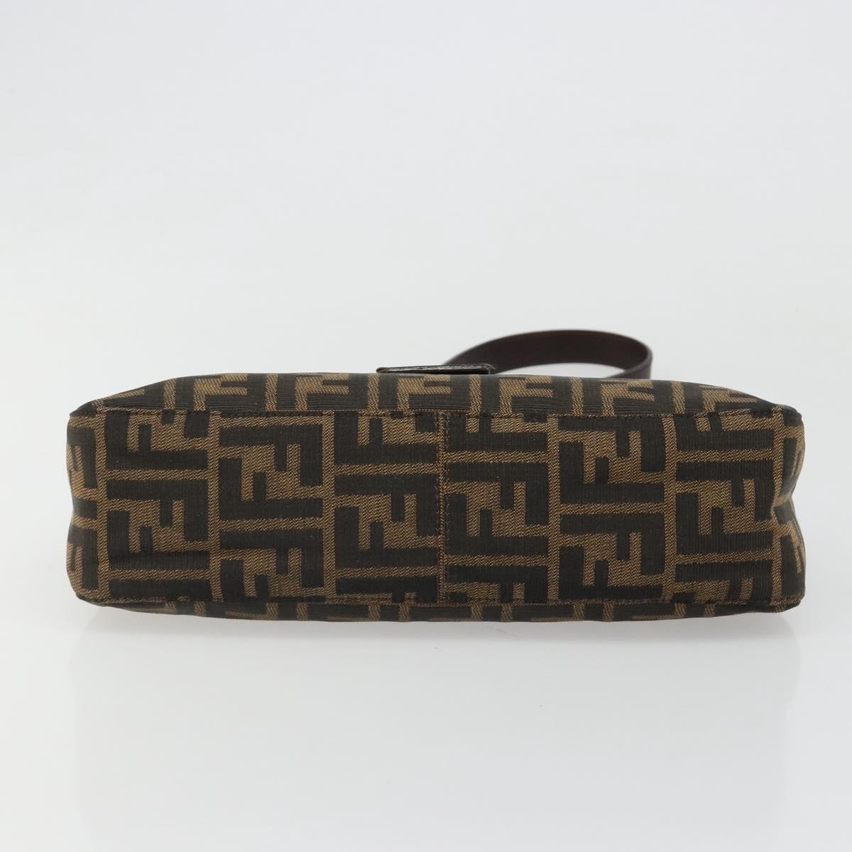 FENDI Zucca Canvas Mamma Baguette Shoulder Bag Black Brown Auth 186900SAM