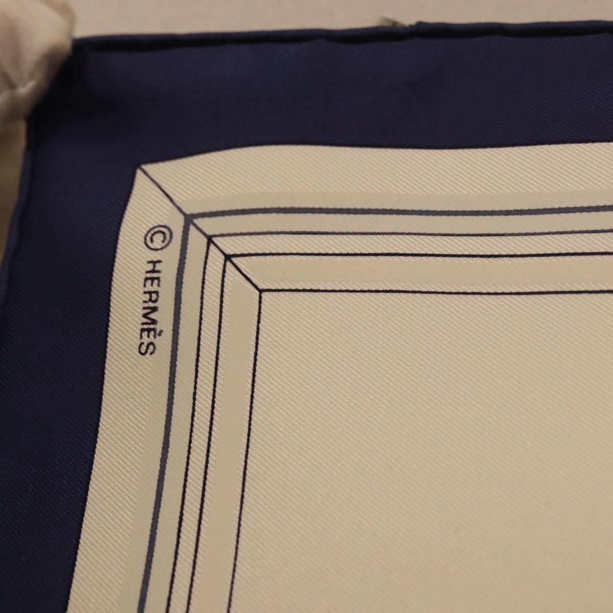 HERMES Carre 90 Scarf ""Quai aux Fleurs"" Silk Blue White Auth 186912M