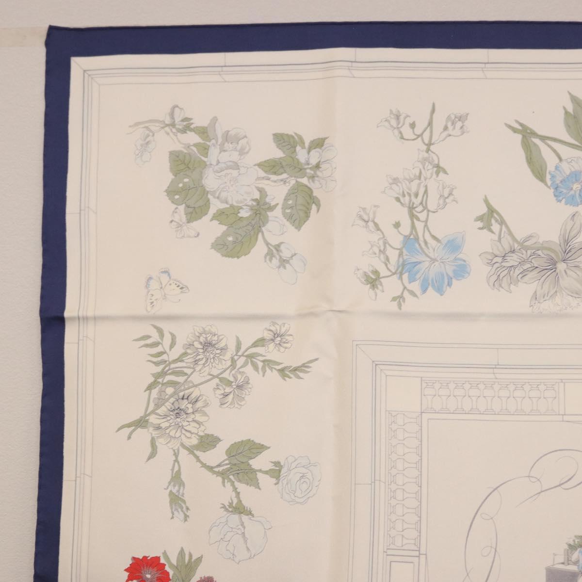 HERMES Carre 90 Scarf ""Quai aux Fleurs"" Silk Blue White Auth 186912M