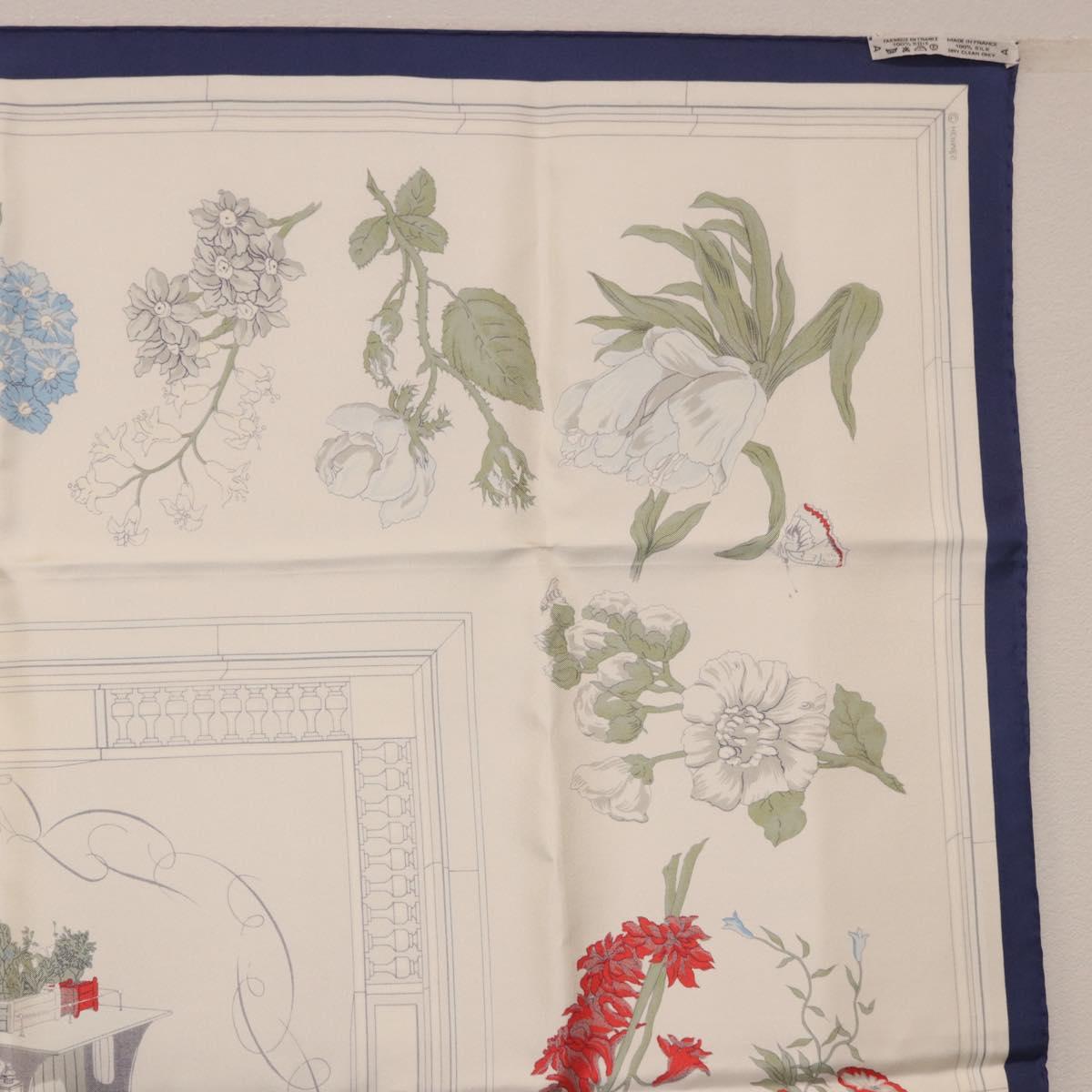 HERMES Carre 90 Scarf ""Quai aux Fleurs"" Silk Blue White Auth 186912M