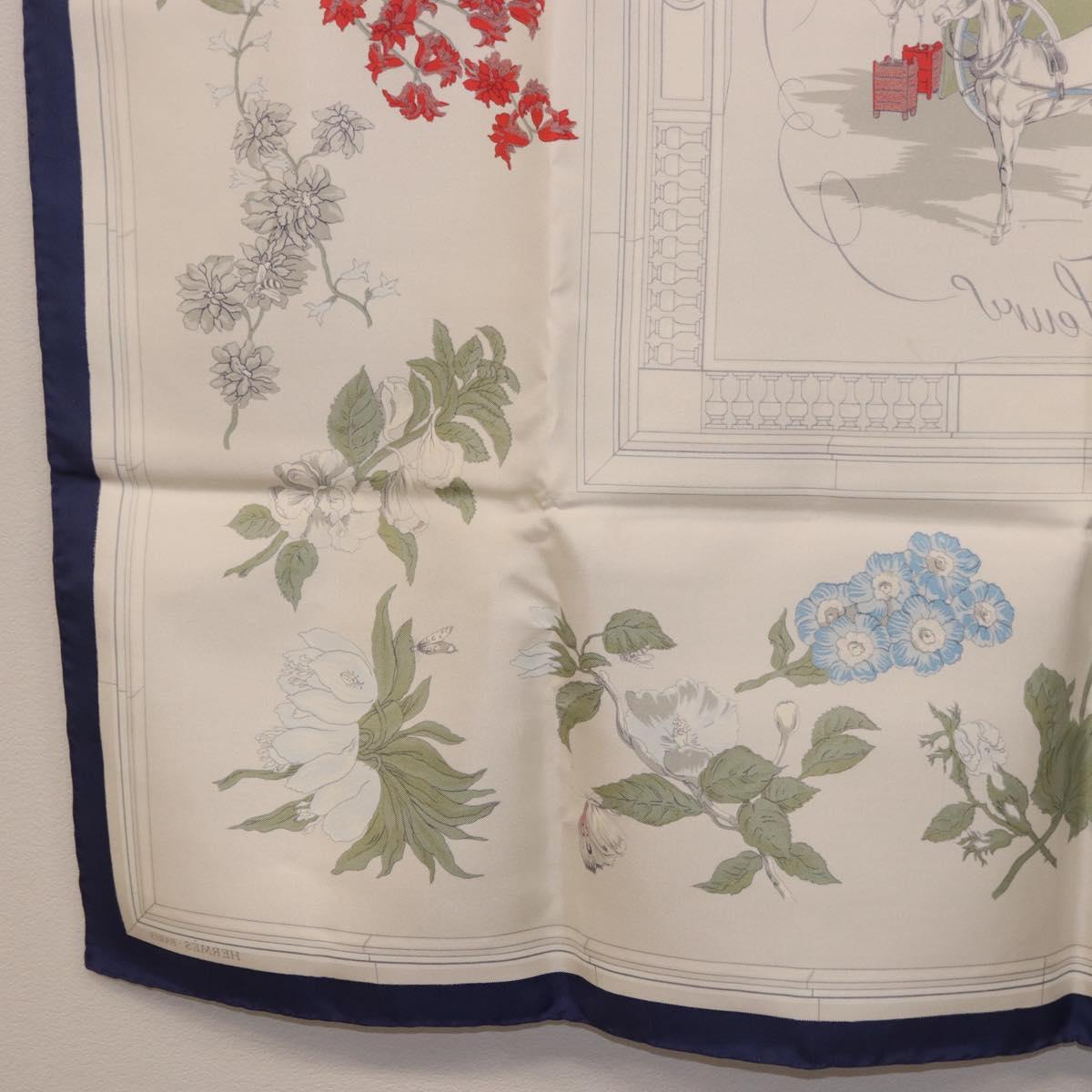HERMES Carre 90 Scarf ""Quai aux Fleurs"" Silk Blue White Auth 186912M