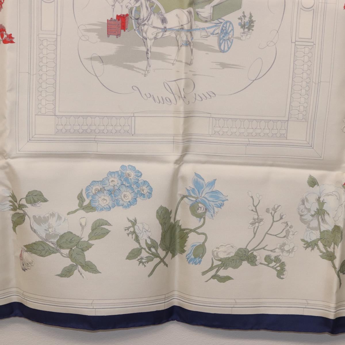 HERMES Carre 90 Scarf ""Quai aux Fleurs"" Silk Blue White Auth 186912M
