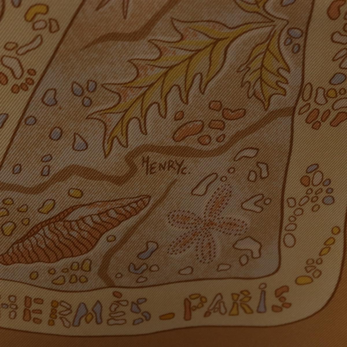 HERMES Carre 90 Scarf ""Chemins de Garrigue"" Silk Beige Yellow Auth 186915M