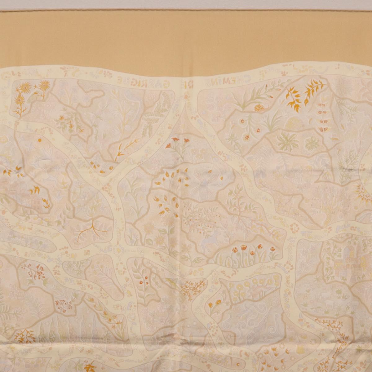 HERMES Carre 90 Scarf ""Chemins de Garrigue"" Silk Beige Yellow Auth 186915M
