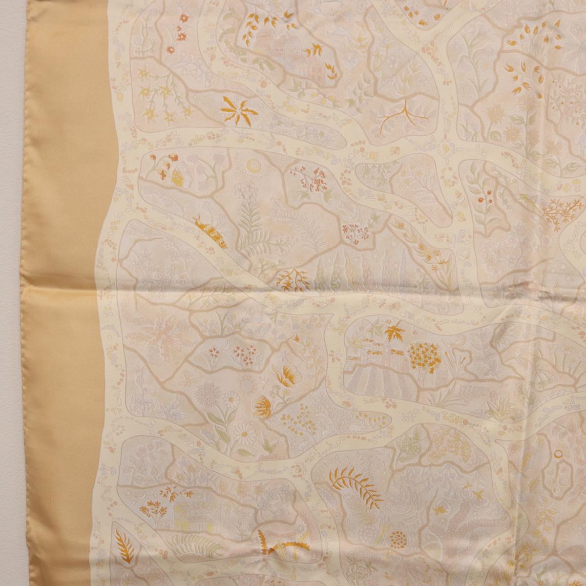 HERMES Carre 90 Scarf ""Chemins de Garrigue"" Silk Beige Yellow Auth 186915M