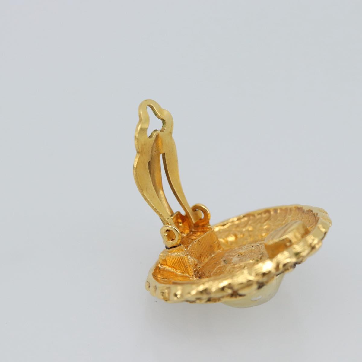 CHANEL Earring Metal Gold White CC Auth 186928
