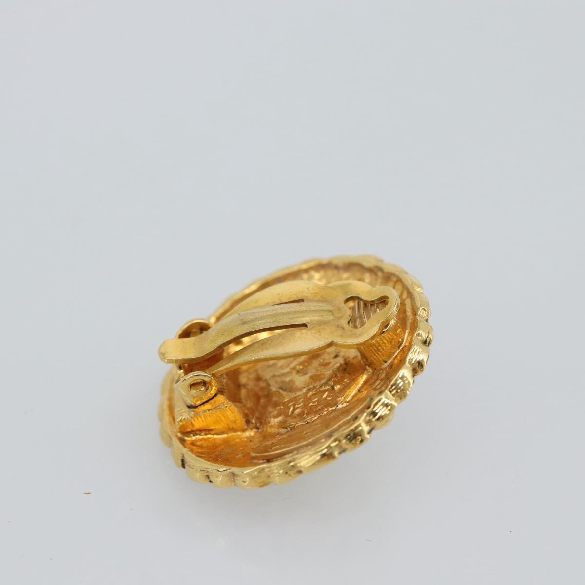 CHANEL Earring Metal Gold White CC Auth 186928