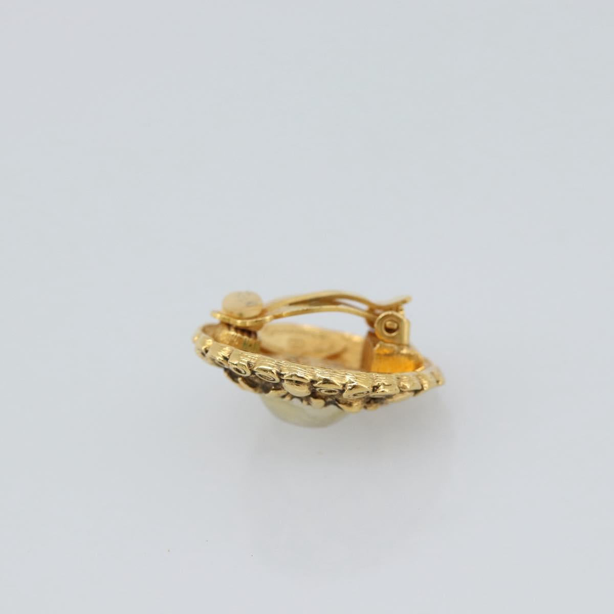 CHANEL Earring Metal Gold White CC Auth 186928
