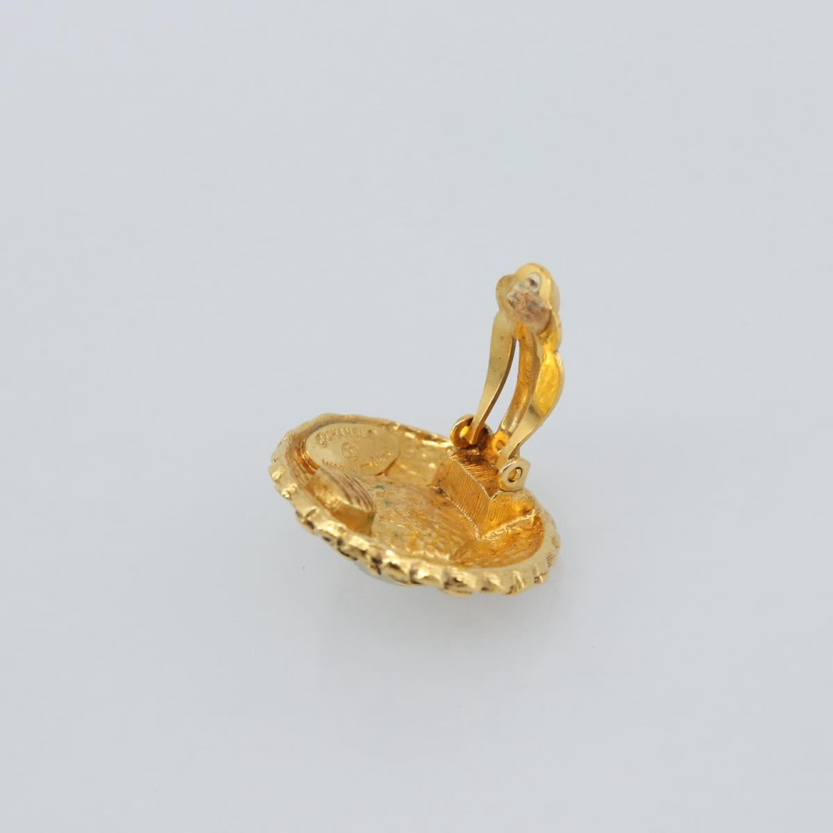 CHANEL Earring Metal Gold White CC Auth 186928