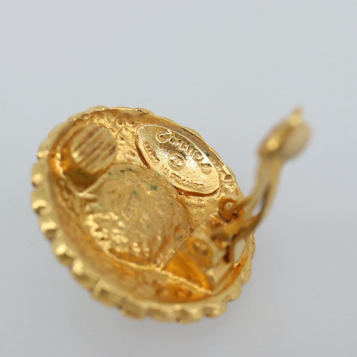 CHANEL Earring Metal Gold White CC Auth 186928
