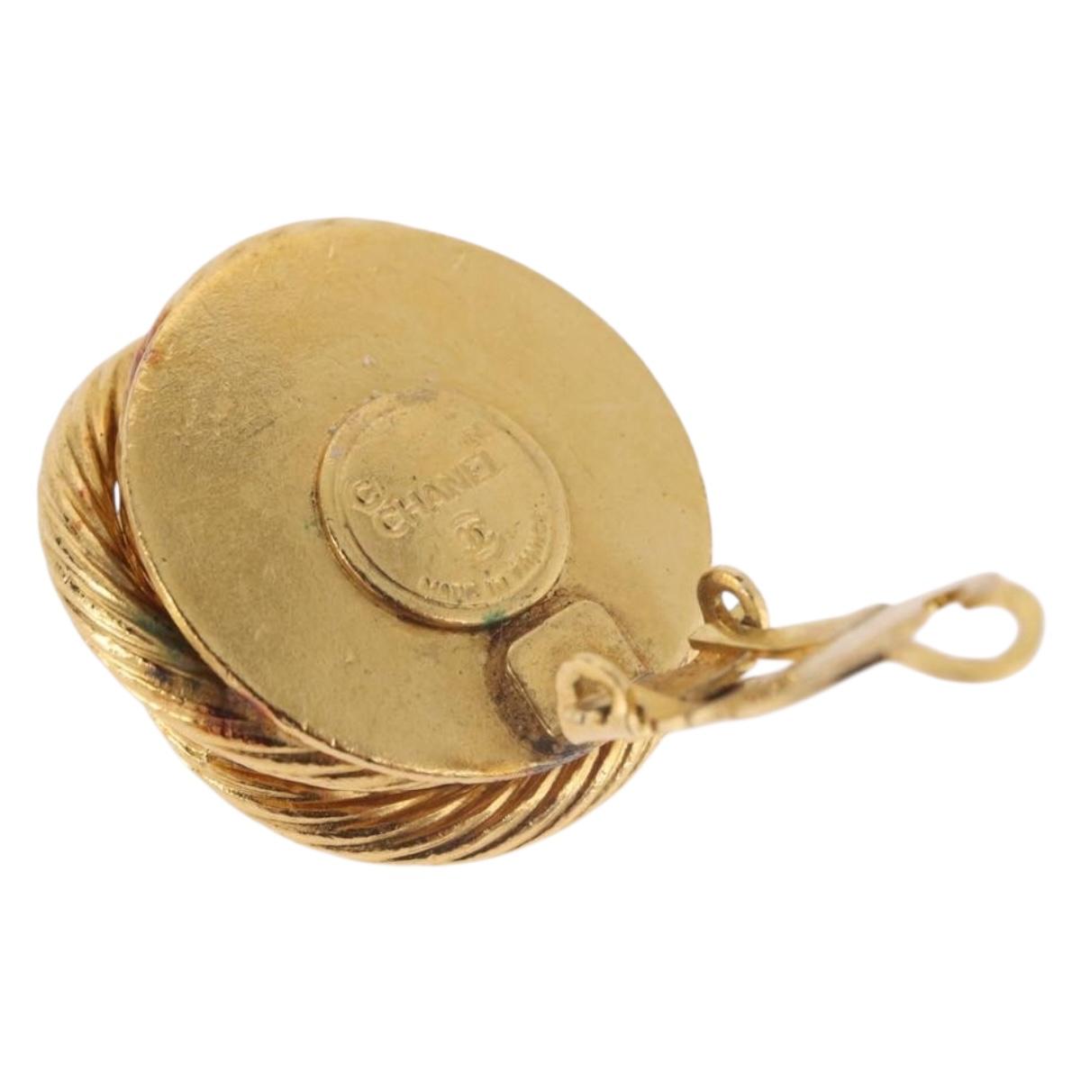 CHANEL Pearl Earring Metal Gold White CC Auth 186929