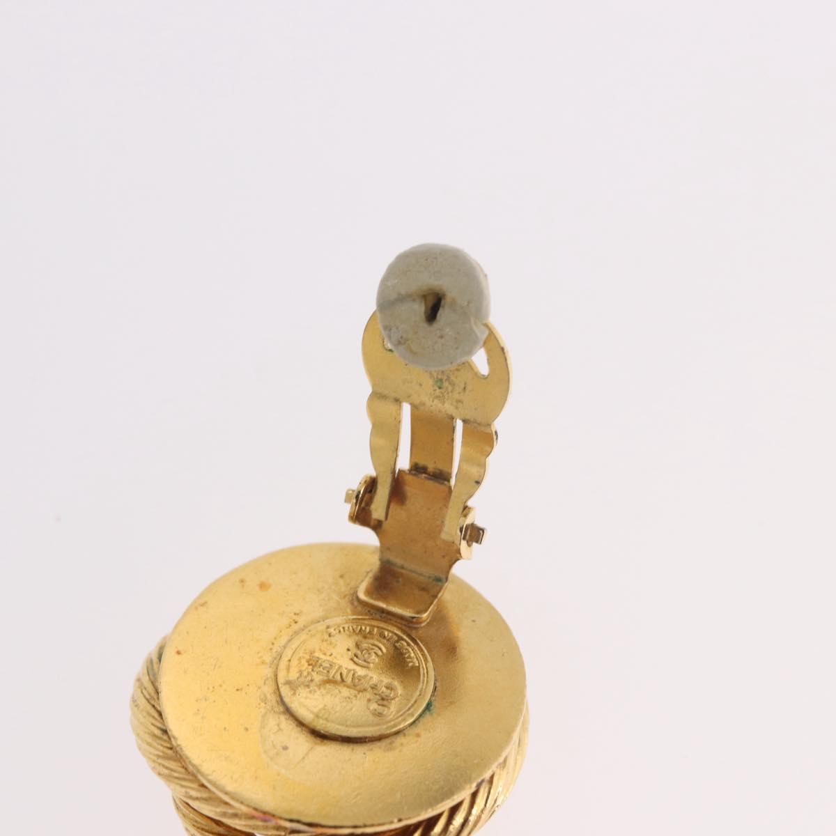 CHANEL Pearl Earring Metal Gold White CC Auth 186929