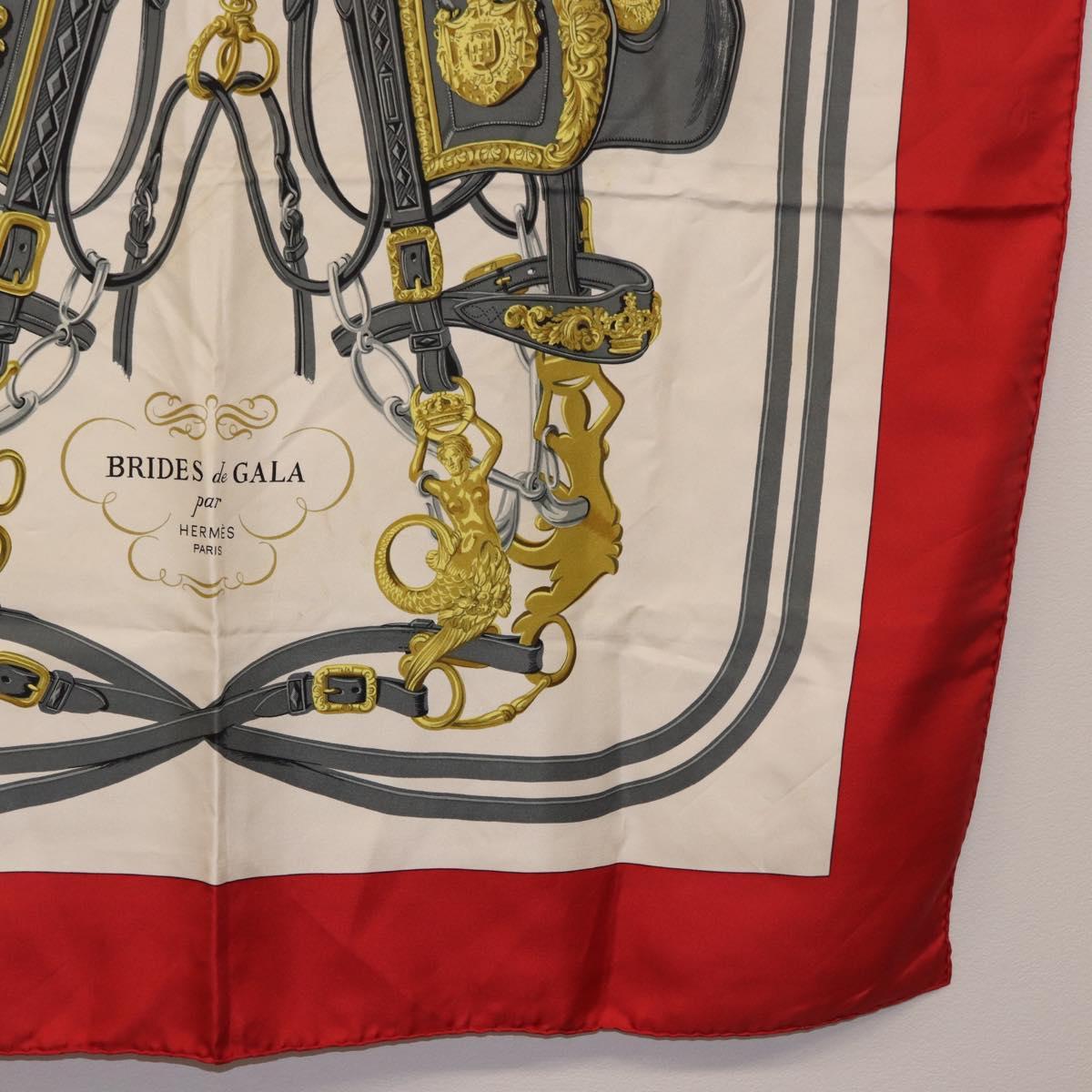 HERMES Carre 90 Scarf Silk Beige Red Auth 186940