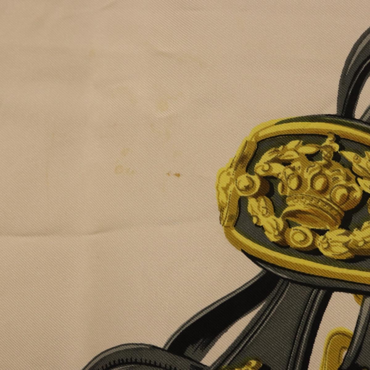 HERMES Carre 90 Scarf Silk Beige Red Auth 186940
