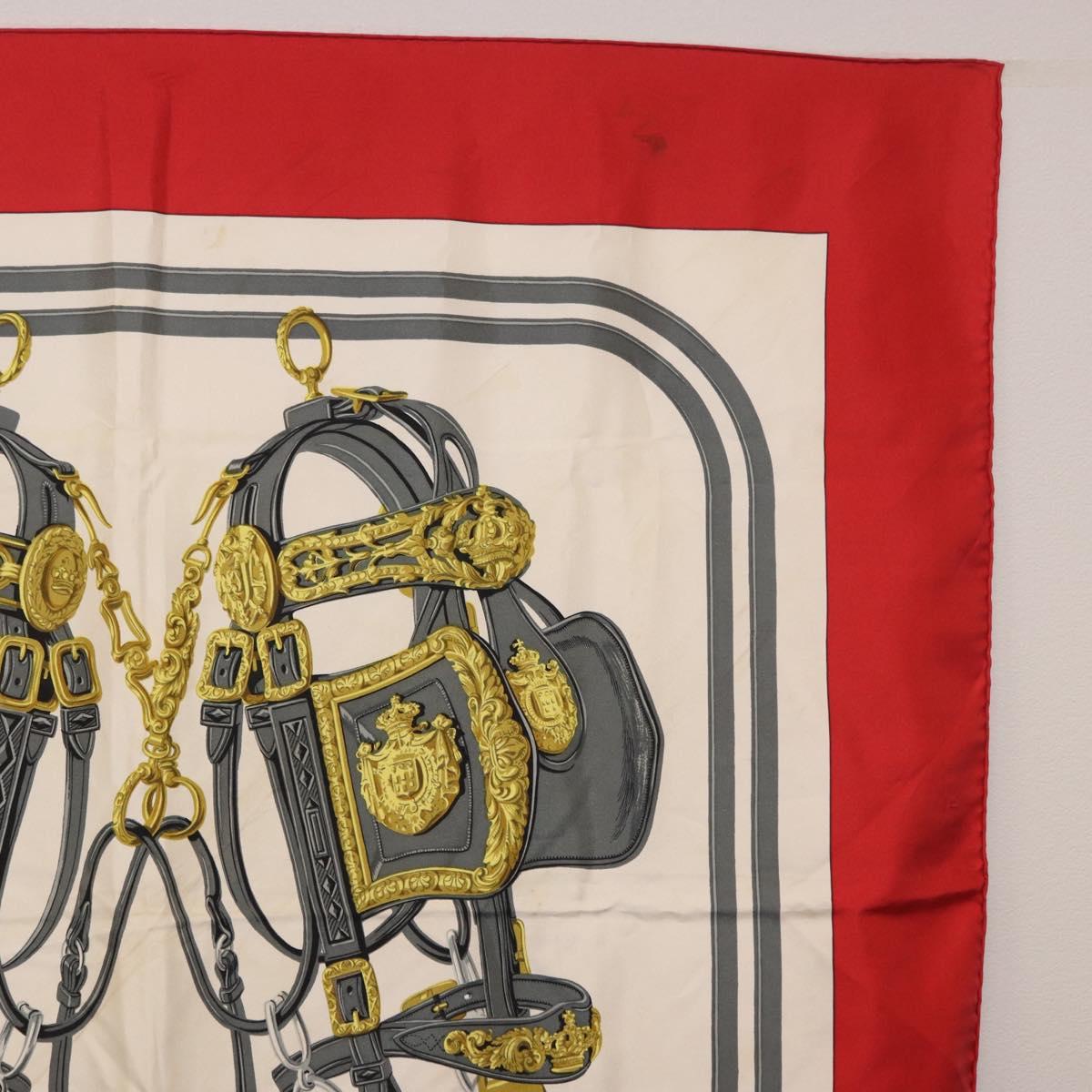 HERMES Carre 90 Scarf Silk Beige Red Auth 186940