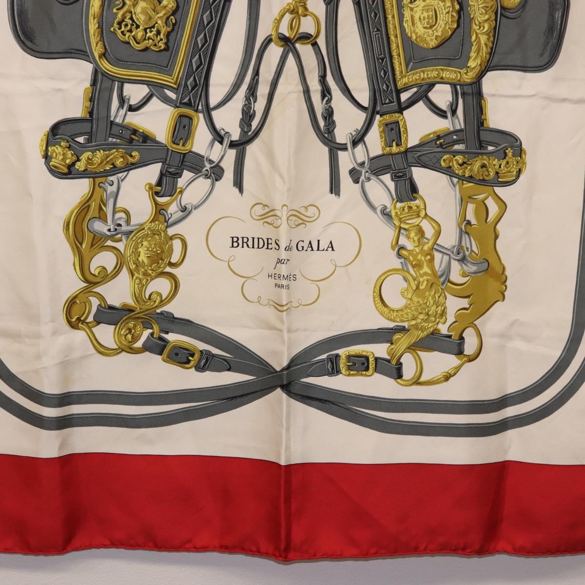HERMES Carre 90 Scarf Silk Beige Red Auth 186940