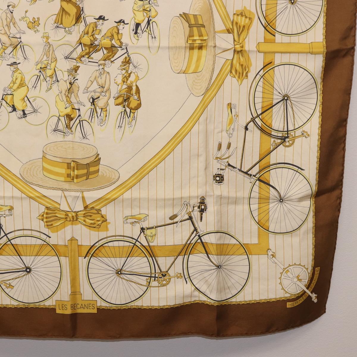 HERMES Carre 90 Scarf Silk Beige Brown Auth 186947
