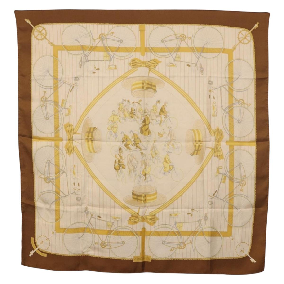 HERMES Carre 90 Scarf Silk Beige Brown Auth 186947