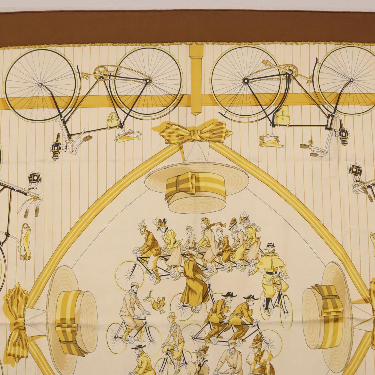 HERMES Carre 90 Scarf Silk Beige Brown Auth 186947