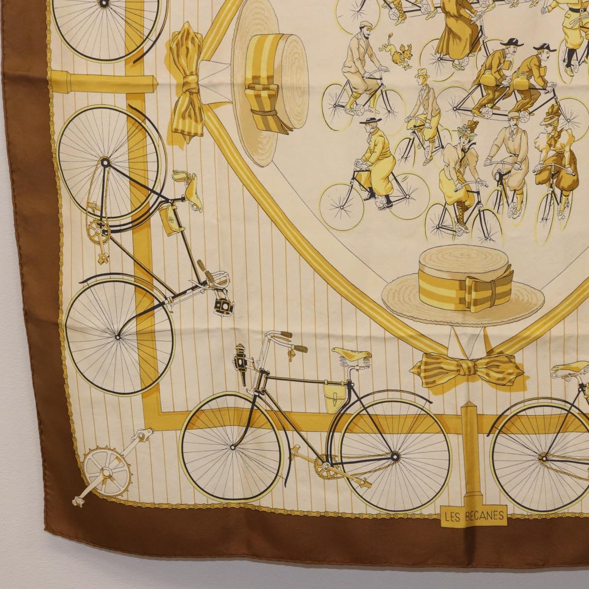 HERMES Carre 90 Scarf Silk Beige Brown Auth 186947