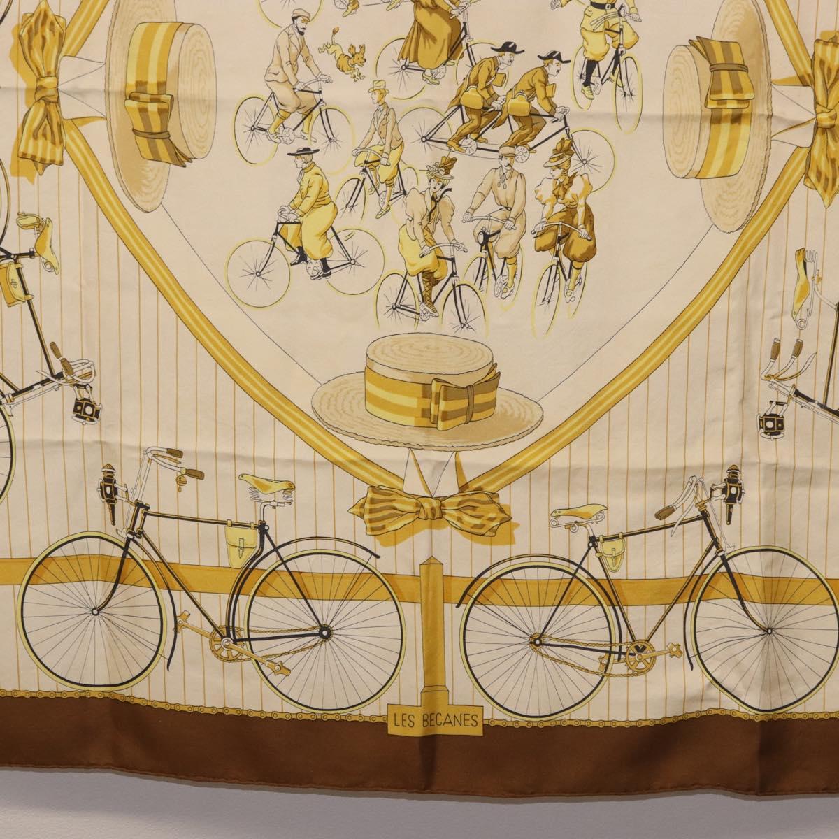 HERMES Carre 90 Scarf Silk Beige Brown Auth 186947