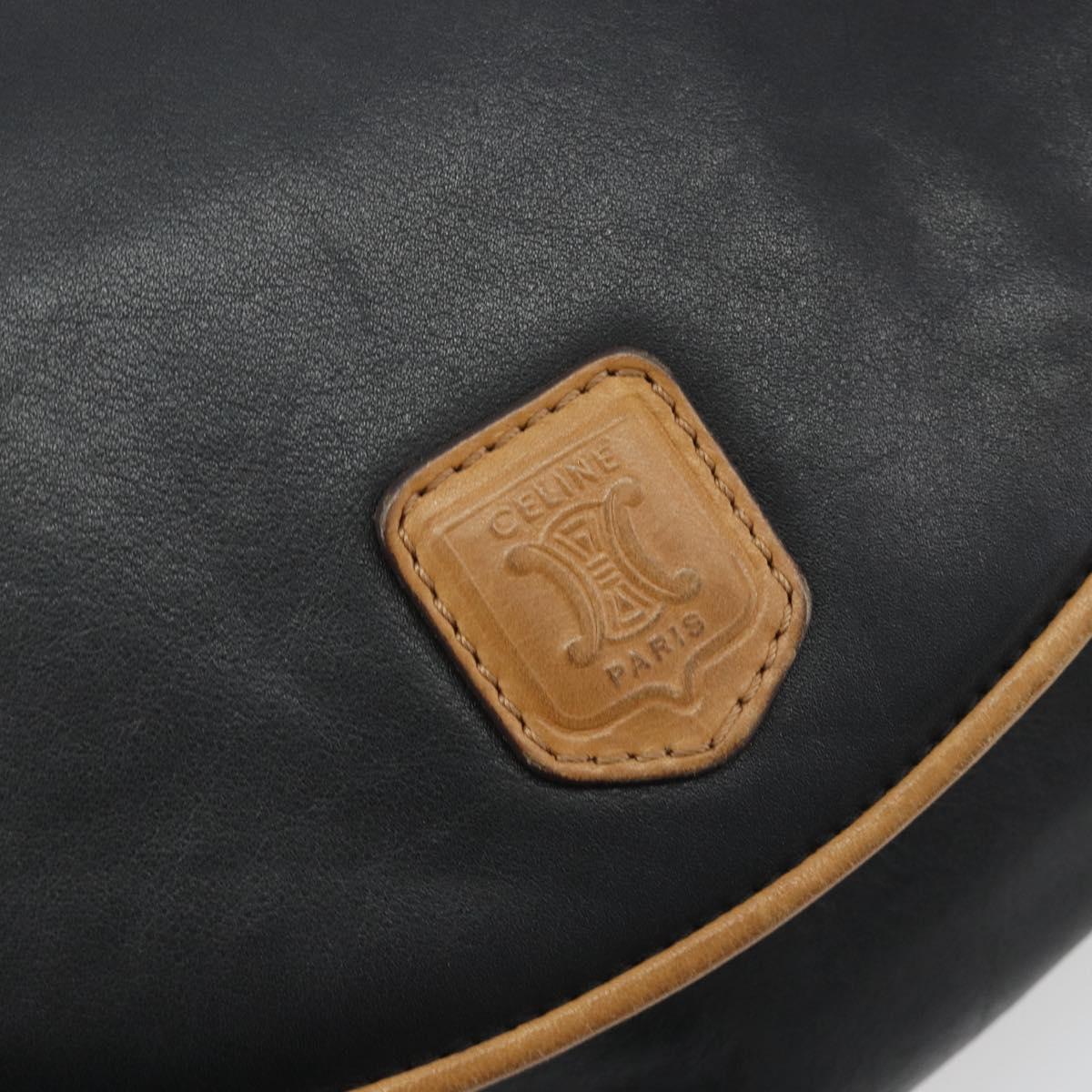 CELINE Shoulder Bag Leather Black Gold Auth 186955
