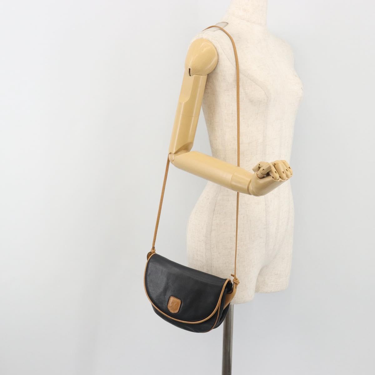 CELINE Shoulder Bag Leather Black Gold Auth 186955