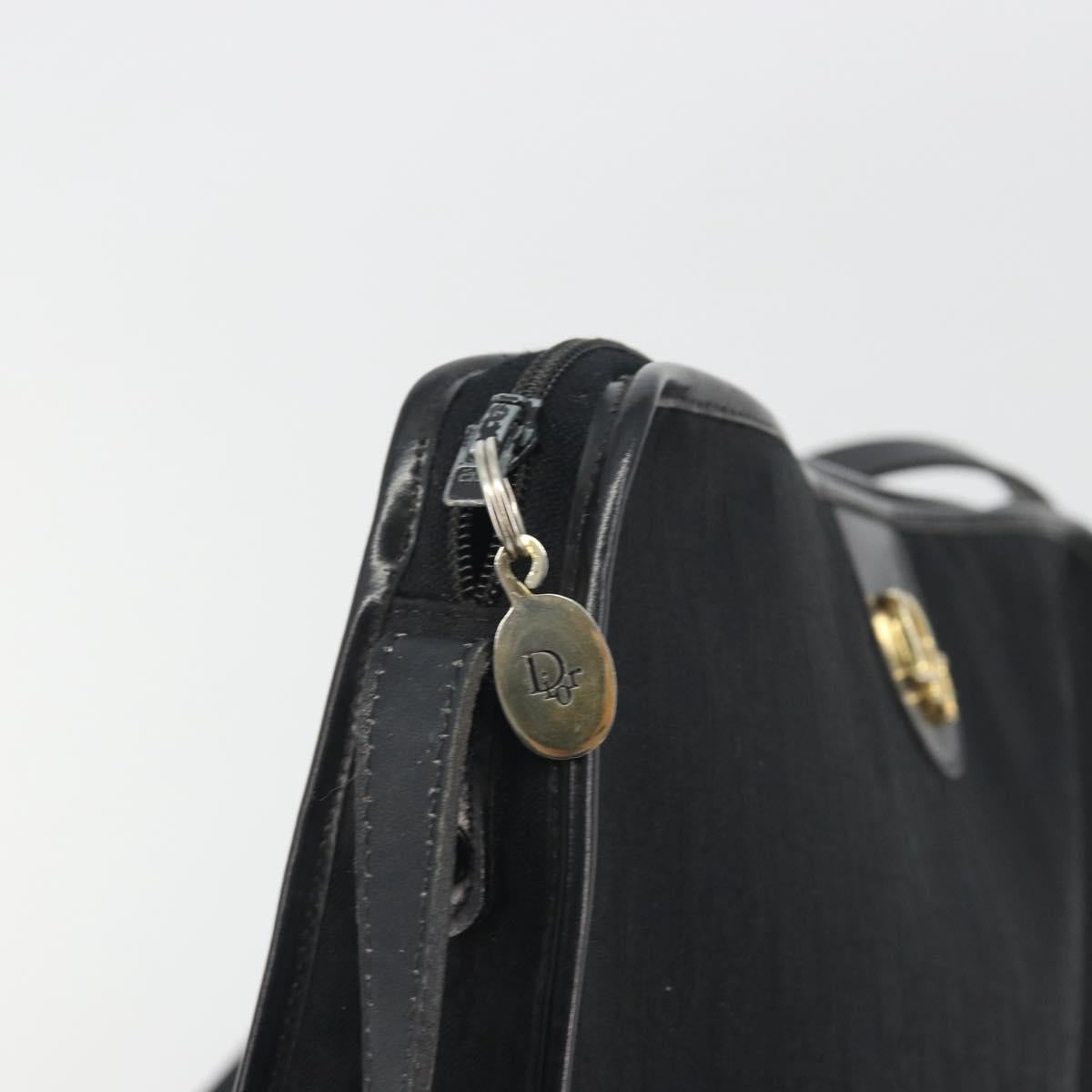 Christian Dior Trotter Canvas Shoulder Bag Black Gold Auth 186956