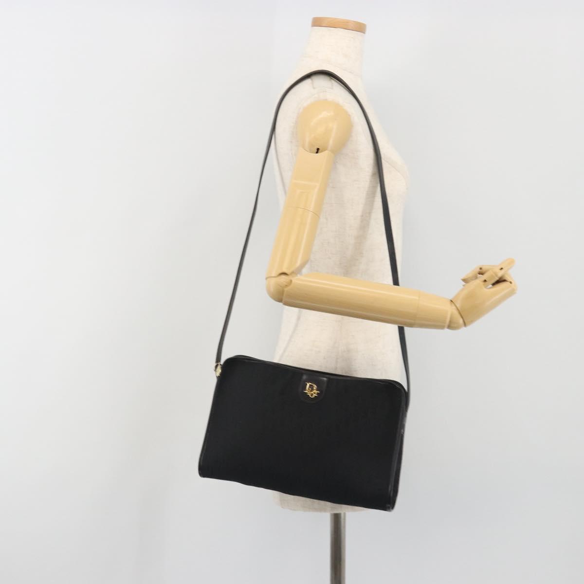 Christian Dior Trotter Canvas Shoulder Bag Black Gold Auth 186956
