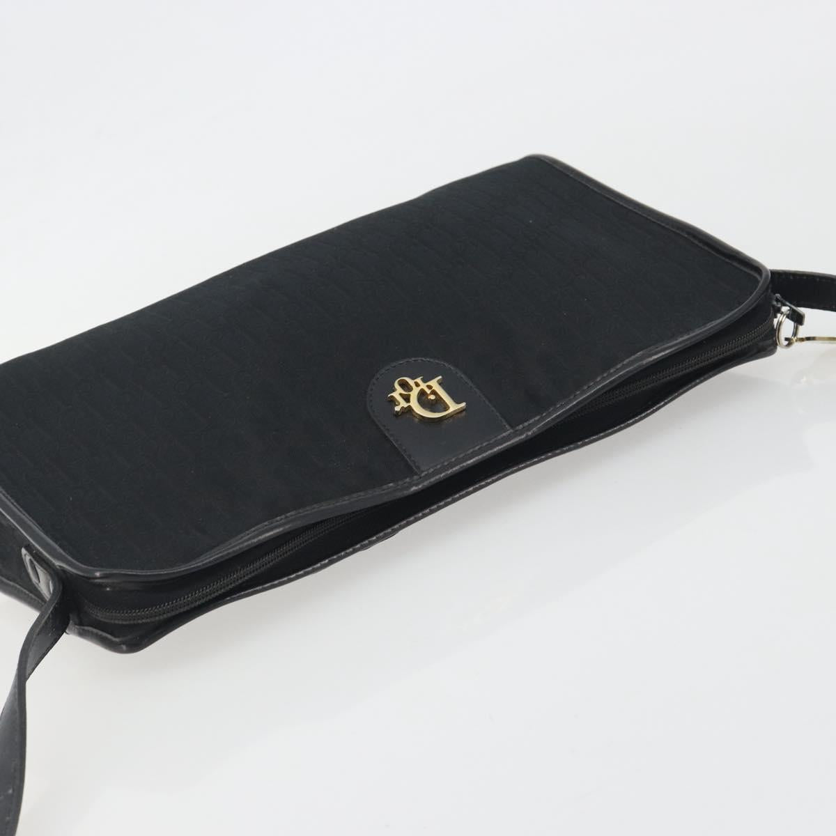 Christian Dior Trotter Canvas Shoulder Bag Black Gold Auth 186956