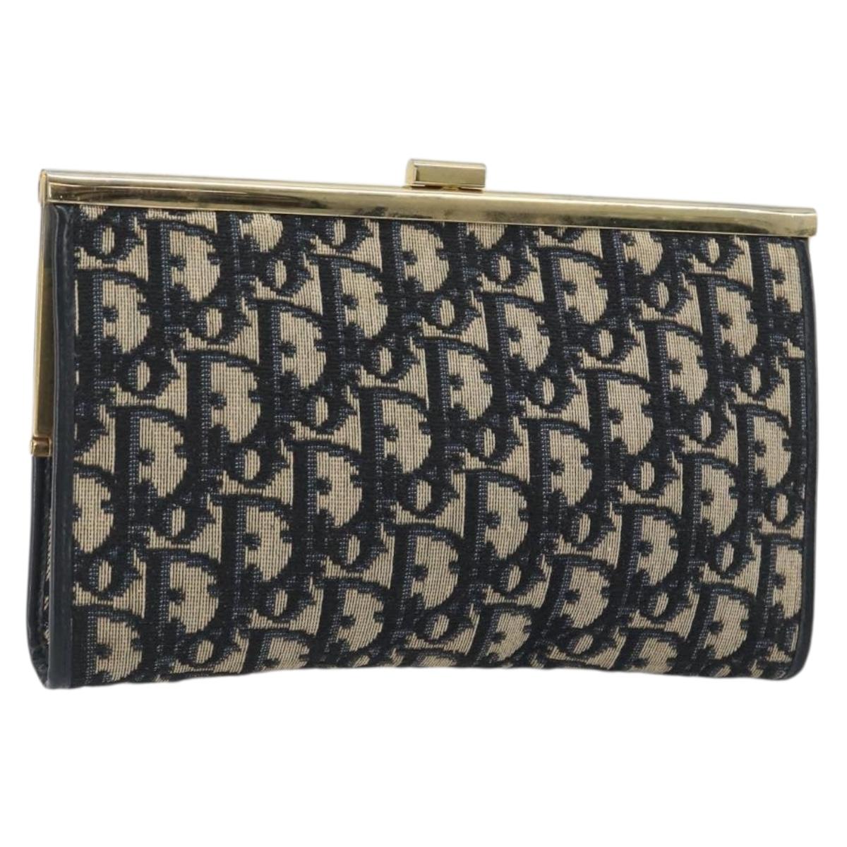 Christian Dior Trotter Canvas Clutch Bag Navy Gold Auth 186958A