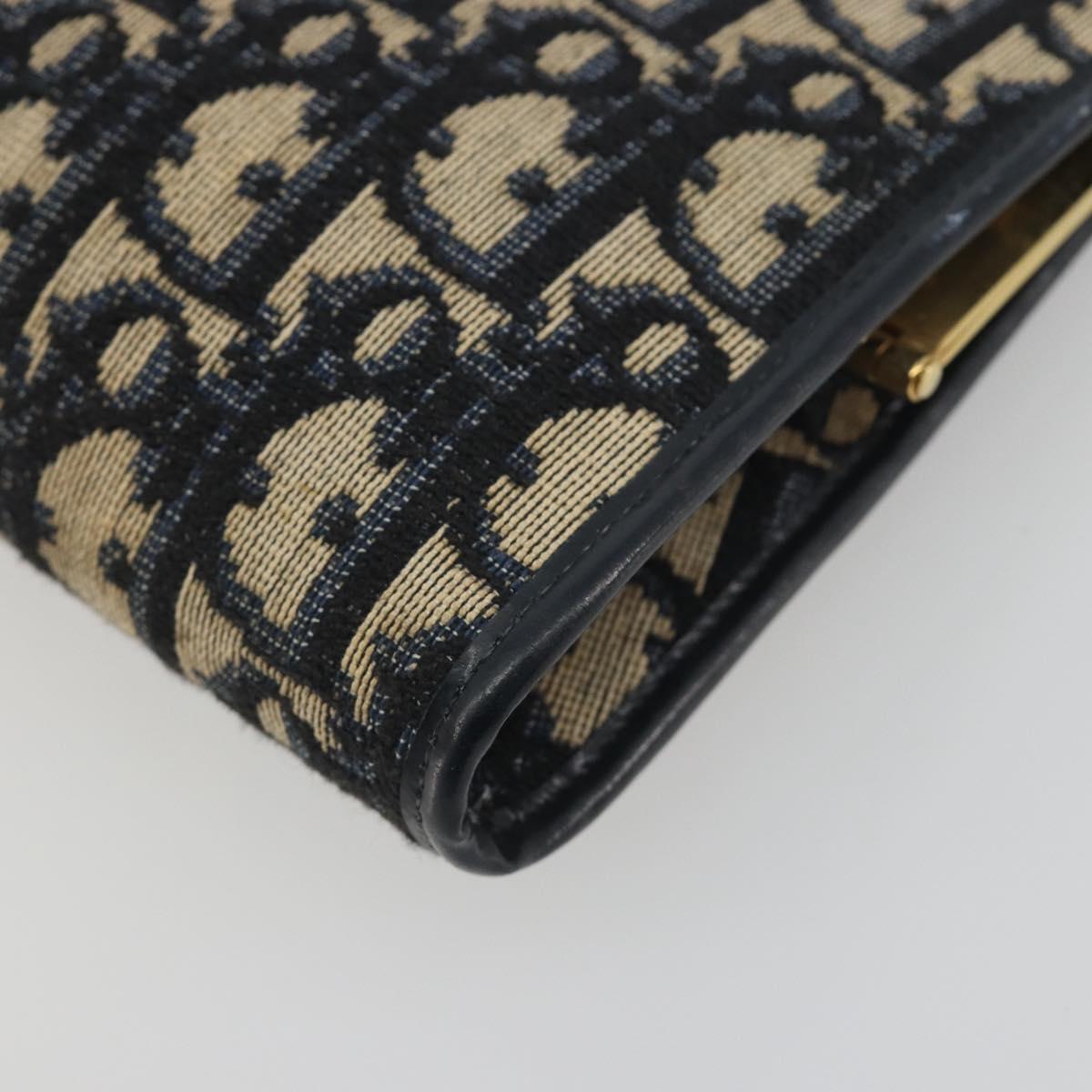 Christian Dior Trotter Canvas Clutch Bag Navy Gold Auth 186958A